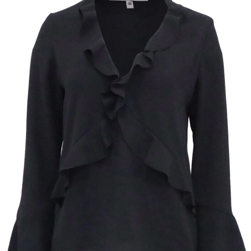 IRO Black Ruffle V-Neck Blouse size 38